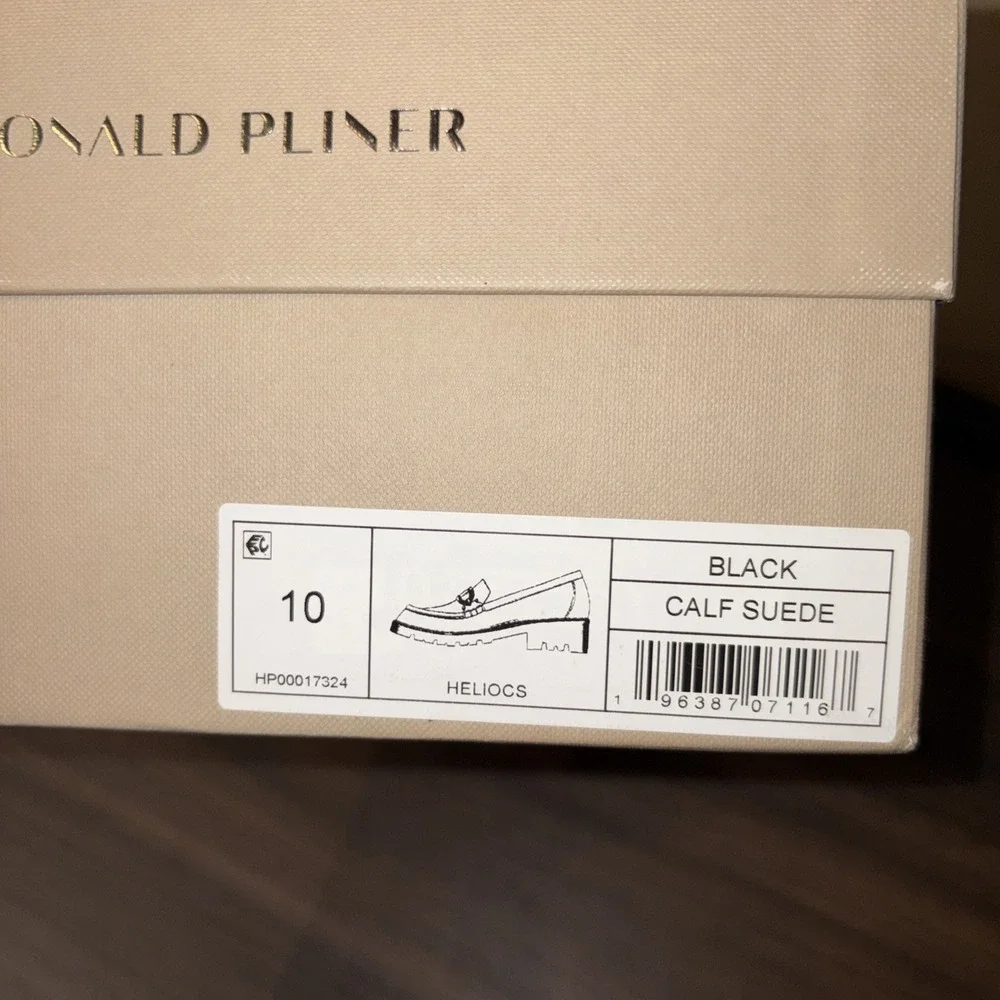 Donald Pliner 10 M Helioc Black Suede Patent Loafers Bit Lug Platform Shoe New